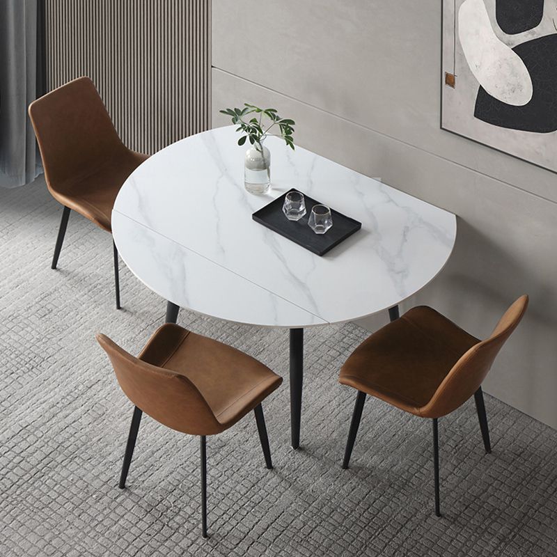 Modern Style Sintered Stone Dining Table White Round Home Table with Black Frame