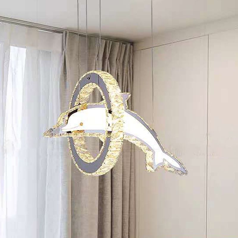 Luz de la isla LED de cristal plateado en moderna luz colgante de acero inoxidable de estilo de lujo para dormitorio