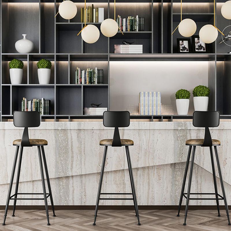 Modern Backrest Counter Stool Iron Bar Stool with Leather Cushion and Pedal for Cafe