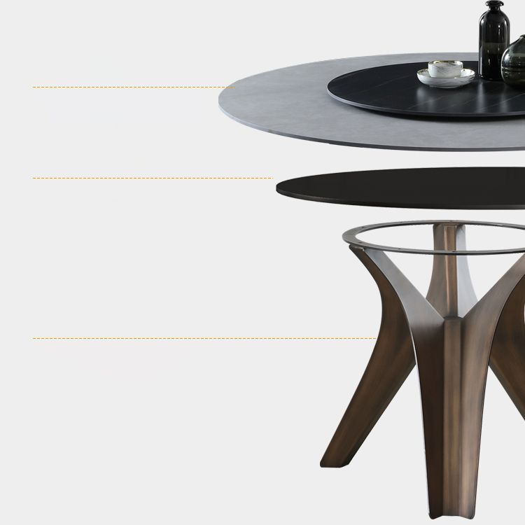 Round Convertible Dining Table Modern Stone Top Pedestal Table in Gold