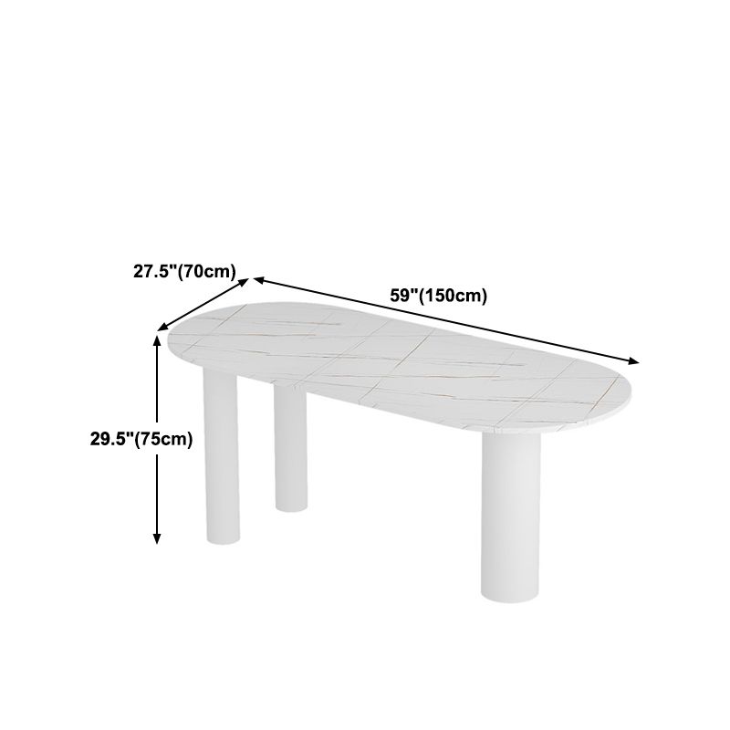 Modern Stone Top Oval Dinette Table Wood Tripod Base Dining Table in White