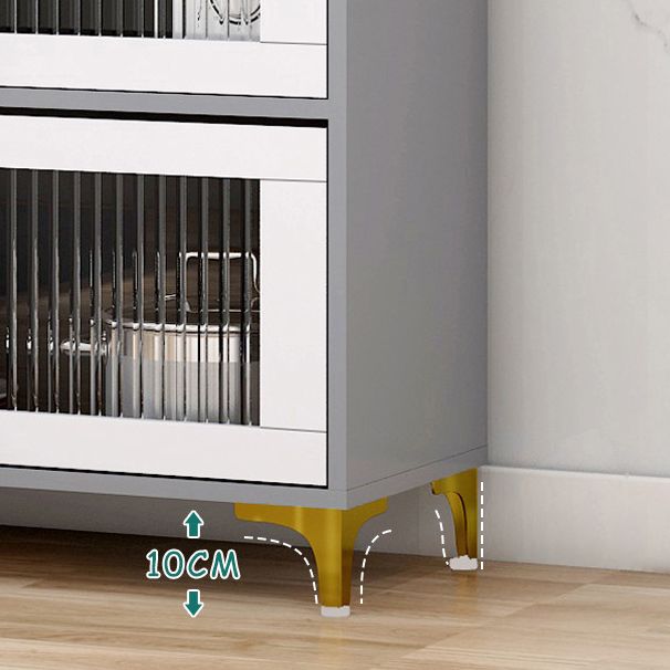 Glam Style Kitchen Server Tempered Glass Doors Buffet Server for Dining Room