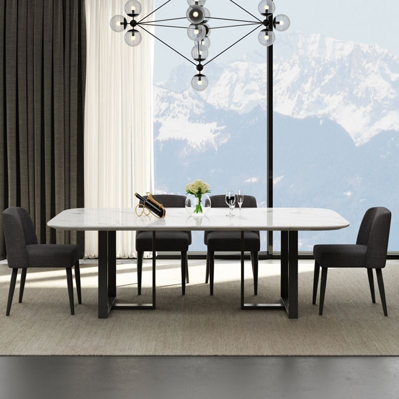 Traditional Luxury Dining Table Rectangle Sintered Stone Sled Dining Table