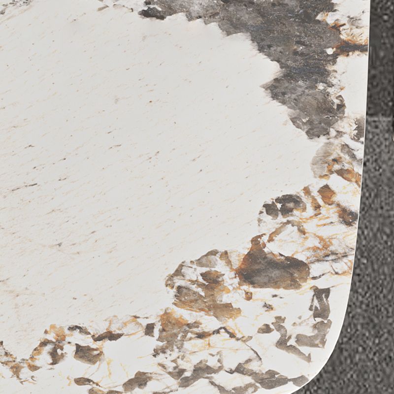 Rectangle Dining Table Sintered Stone Top Modern White Table with Black Legs