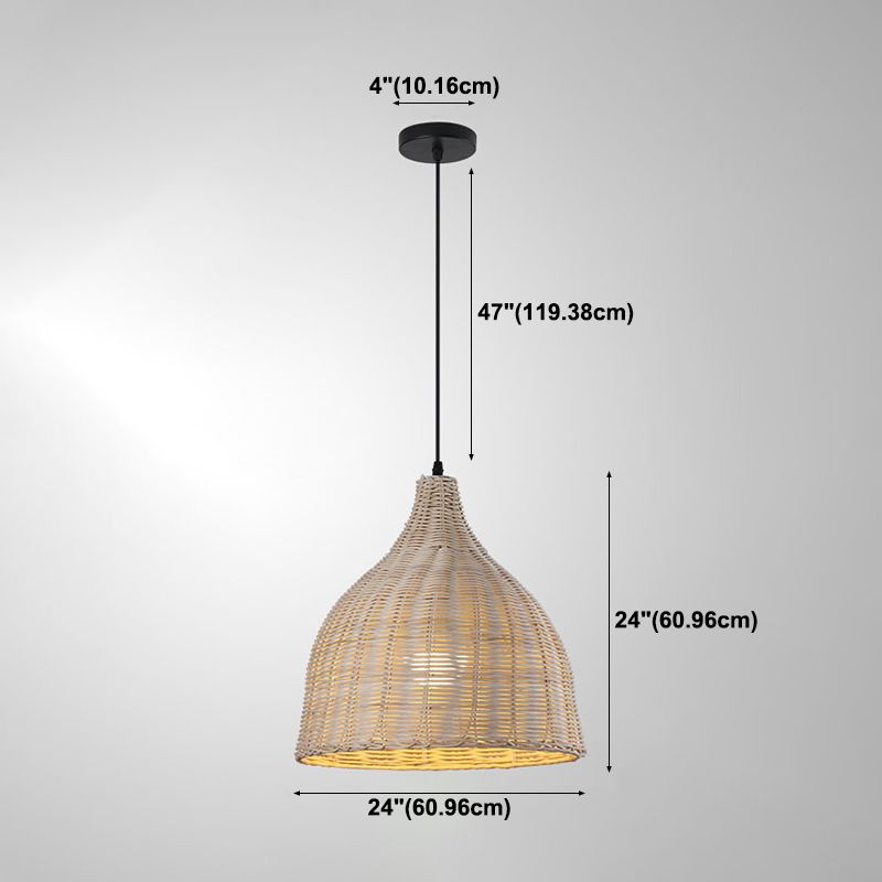 Lámpara colgante de estilo asiático de lámpara colgante de 1 luz con sombra de ratán para sala de estar