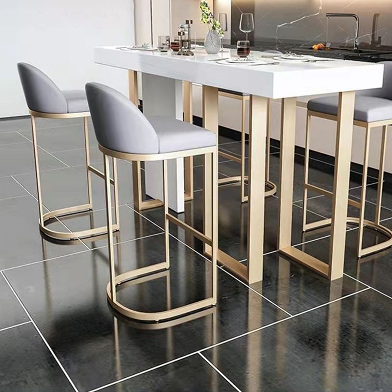 Bucket Faux Leather Dining Stool Low Back Bar Stool with Gold Metal Base