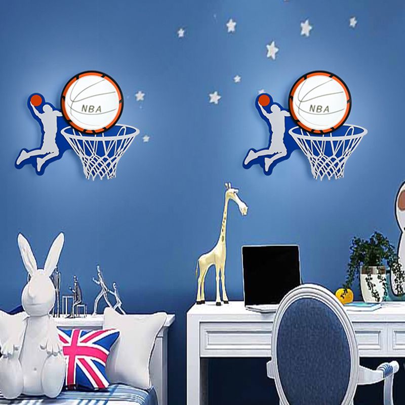 Plastic Round Shade LED Wall Lamp Cartoon Blue Wall Light Fixture for Kindergarten