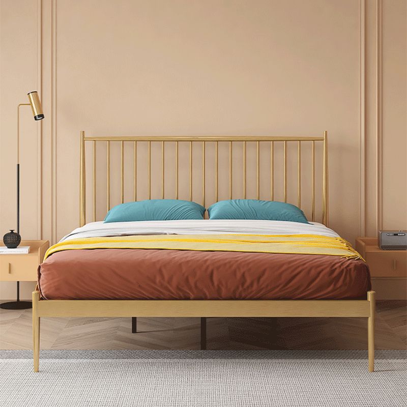 Glam Metal Slat Bed with Headboard Standard Bed with Metal Legs in Gold