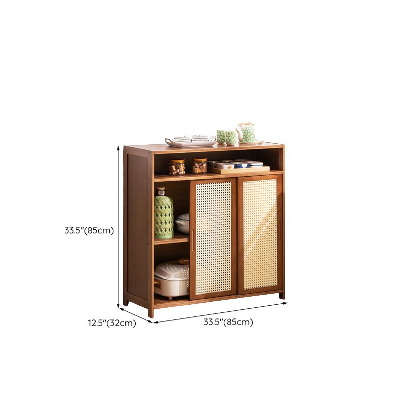 Mid-Century Modern Rectangle Cabinet with Wicker&Rattan Doors