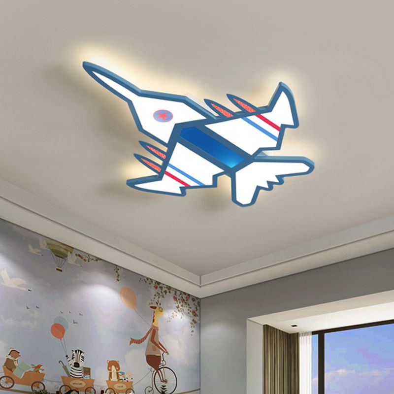 Acrylic Aircraft-Shape Ceiling Flush Cartoon LED Flush Mount Fixture in White/Blue for Boy Bedroom