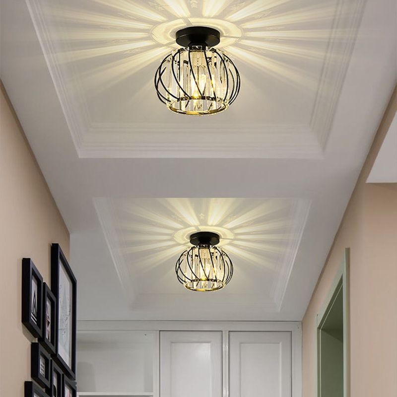 Modernism Ceiling Lighting Single Light Flush Mount Fixture with Crystal for Corridor