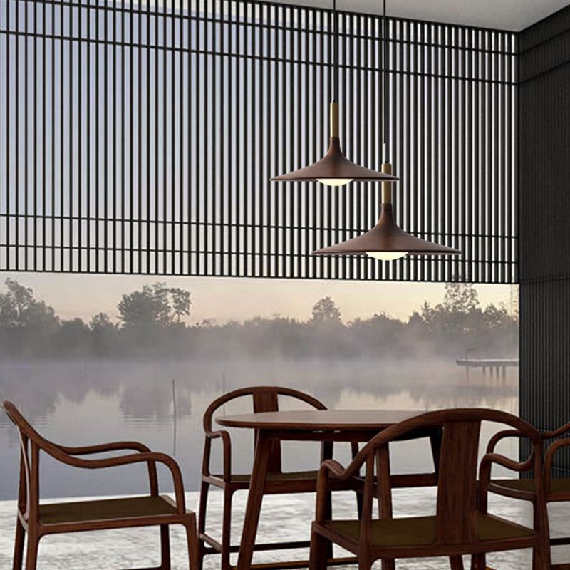 Modern Hanging Light Wooden Shade Pendent Light Fixture for Sitting Room