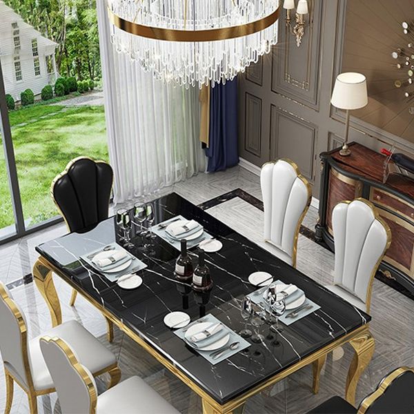 Traditional Luxury Dining Table Rectangle Metal Gold Tripod Dining Table