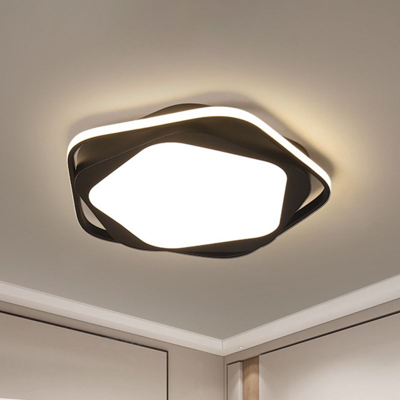 LED Bedroom Ceiling Flush Mount Minimalist Black Finish Flush Light with Pentagon Acrylic Shade in White/Warm Light