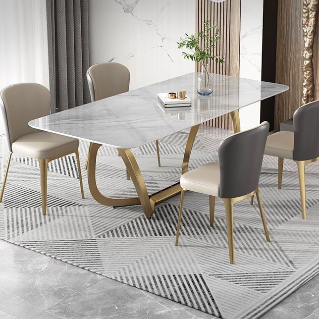 Glam Style Dinner Table Stone Rectangle Dining Site Table in White