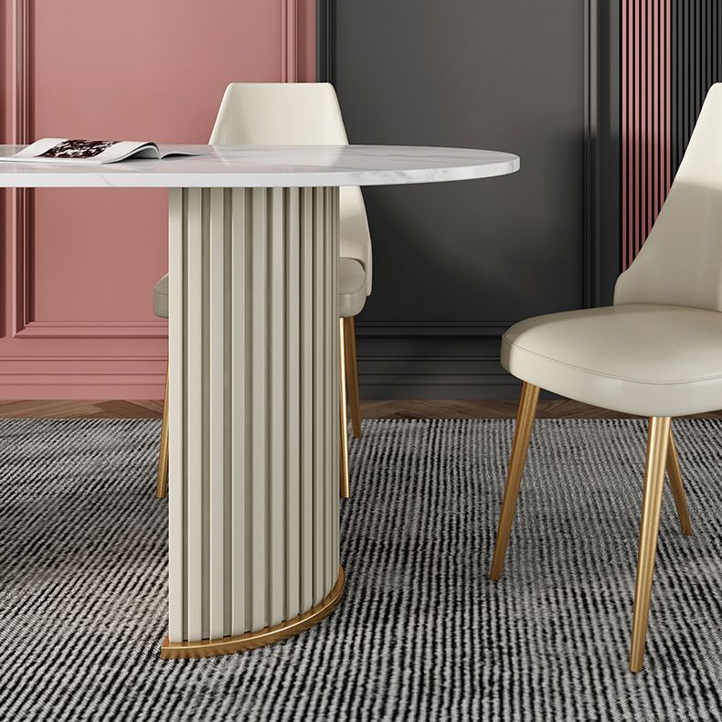 Modern Sintered Stone Oval Table Dining Table with White/Orange Double Pedestal