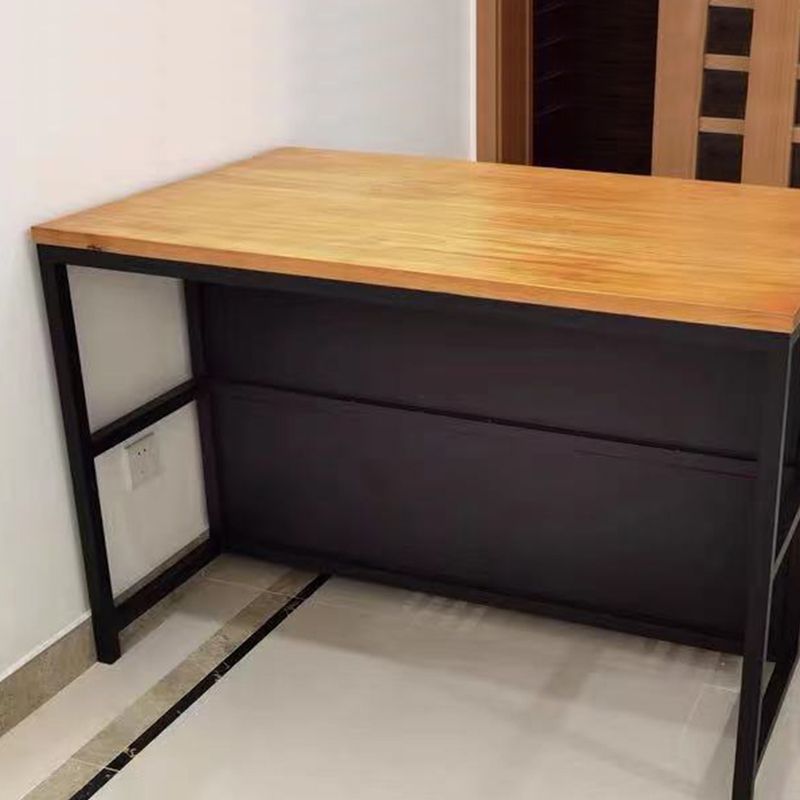 Rectangular Solid Wood Kitchen Island Table with Black Metal Frame
