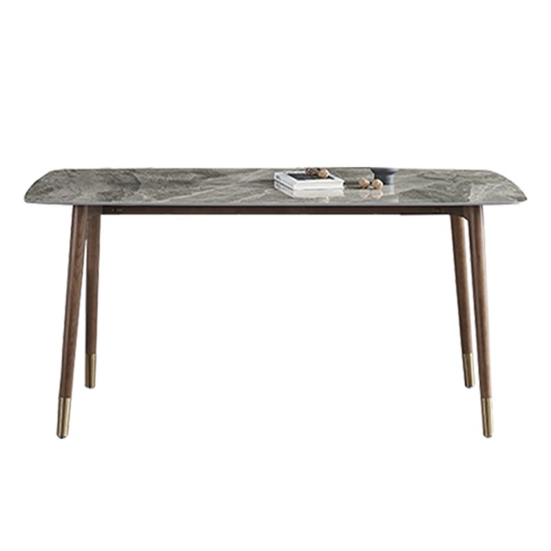 Glam Sintered Stone Standard Dining Table Gray Rectangle Shape Dining Table for Kitchen