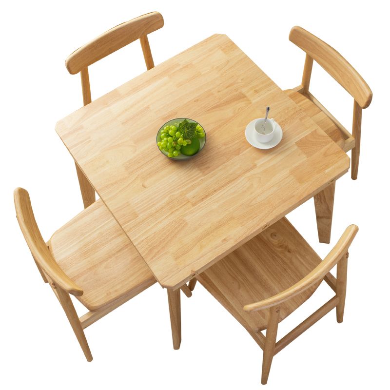 Modern Wood Adjustable Kitchen Dining Set 4 Leg Base Table with Folding Leaf