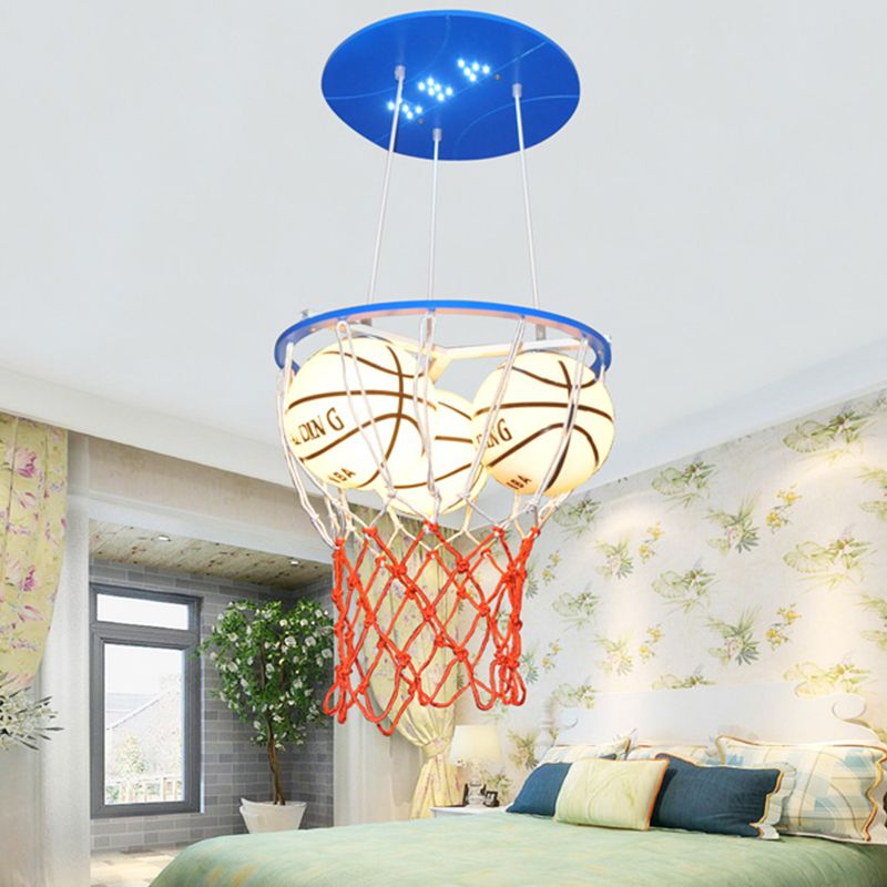 Glass Basketball Pendant Light Boys Bedroom 3 Lights Sport Style Pendant Lamp