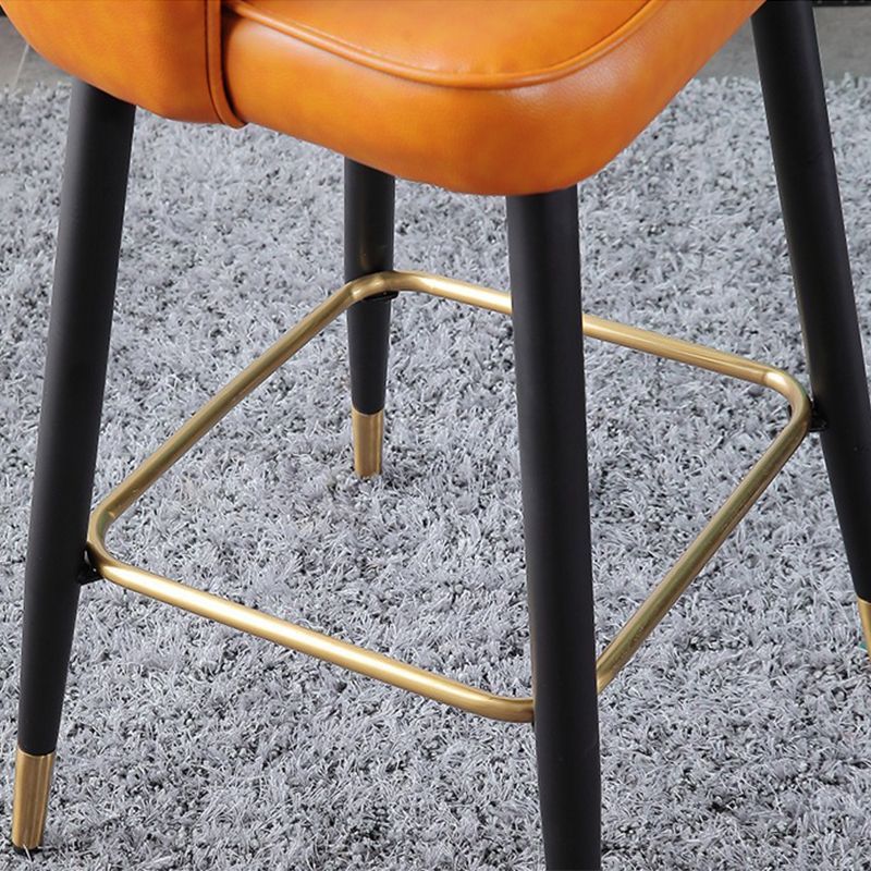 Leather Counter Stool Scandinavian Style Armed Low Back Stools for Home