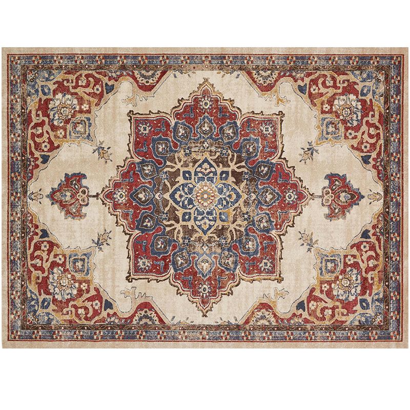 Moroccan Medallion Printed Rug Polyester Area Rug Non-Slip Backing Carpet for Home Decoration