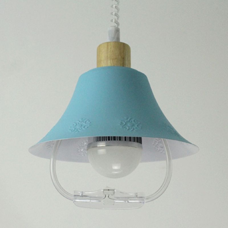 Contemporary Wide Flare Hanging Lighting Metal 1 Head Pendant Light Fixture in Blue/Yellow