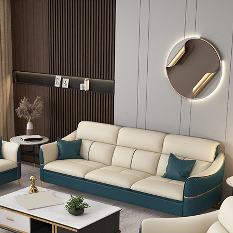 Beige Genuine Leather Sofa/Sectional Tear Resistant Square Arm Sofa for Living Room