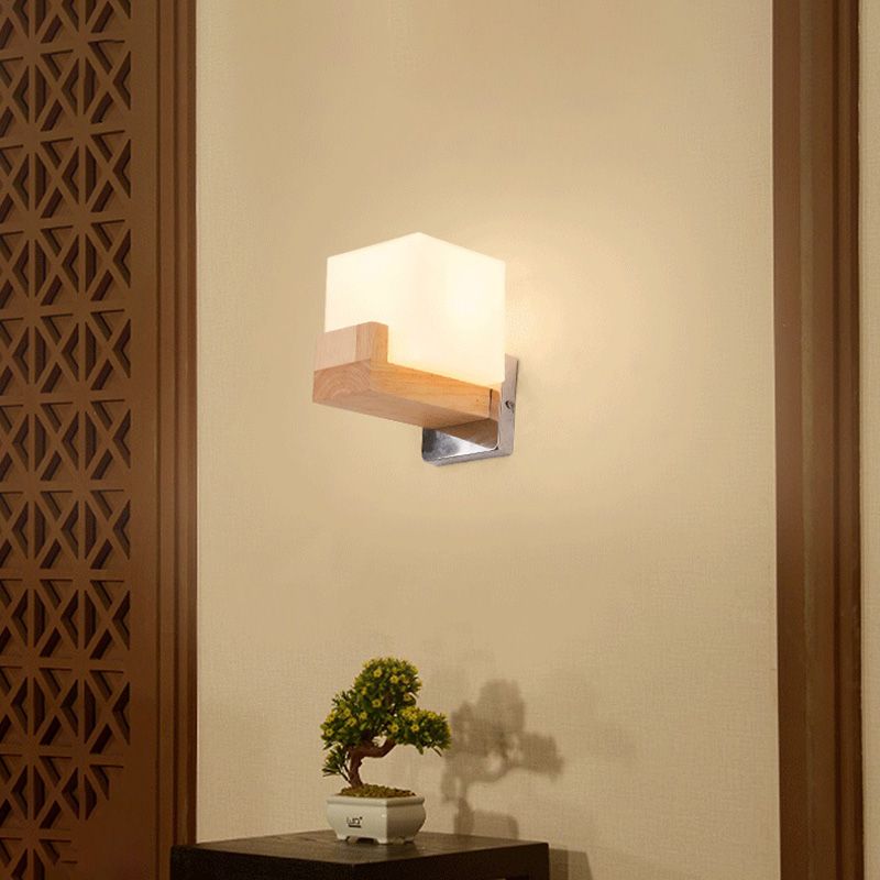 Luci di applique da parete di semplicità contemporanea con arte in legno per camera da letto