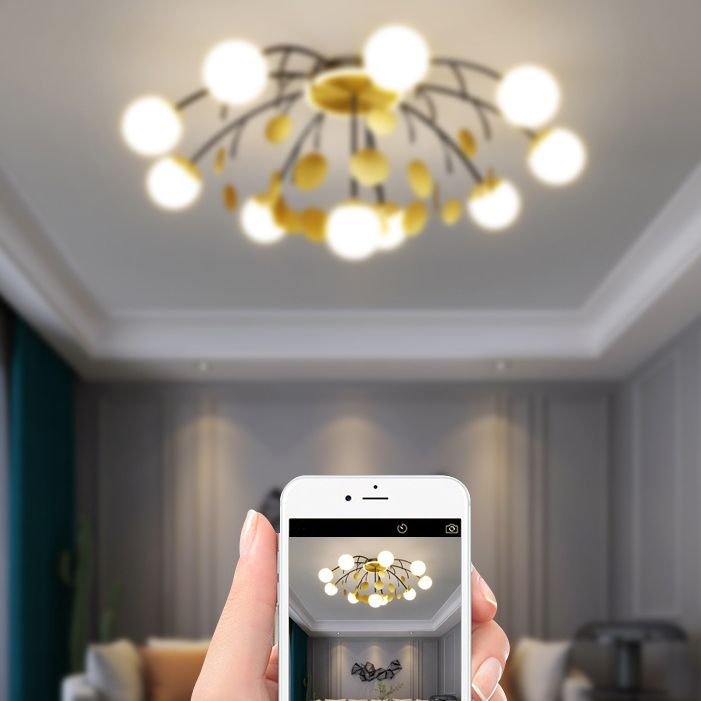 Modern Style Globe Semi Flush Mounted Ceiling Light Sputnik LED Ceiling Light with White Glass Shade