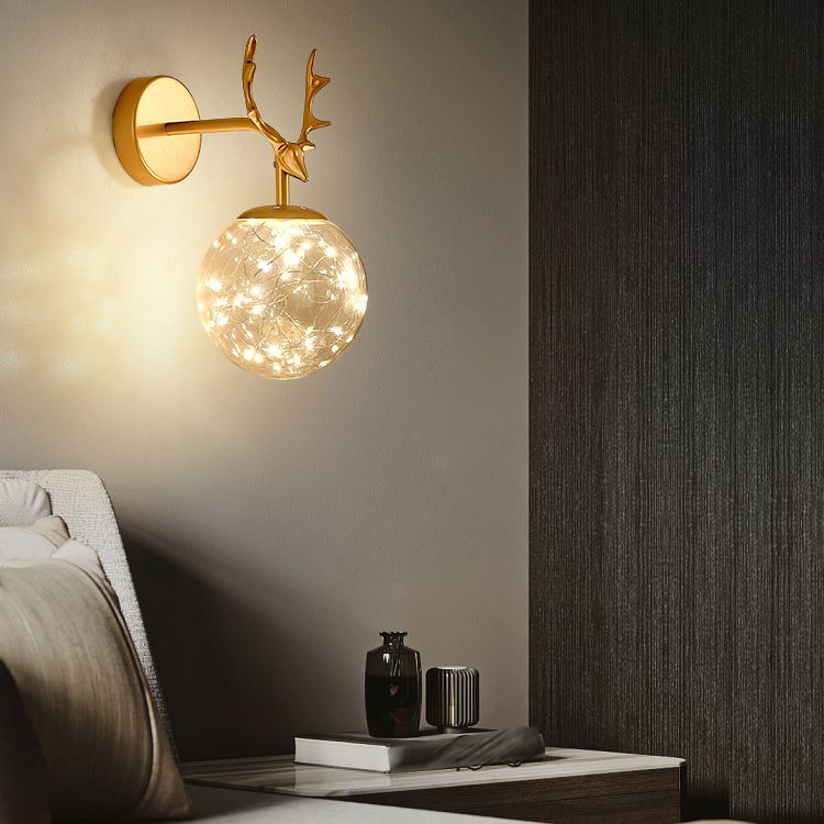 Modern Style Spherical Shape Wall Sconce Glass 1 Light Sconce Lighting for Bedside