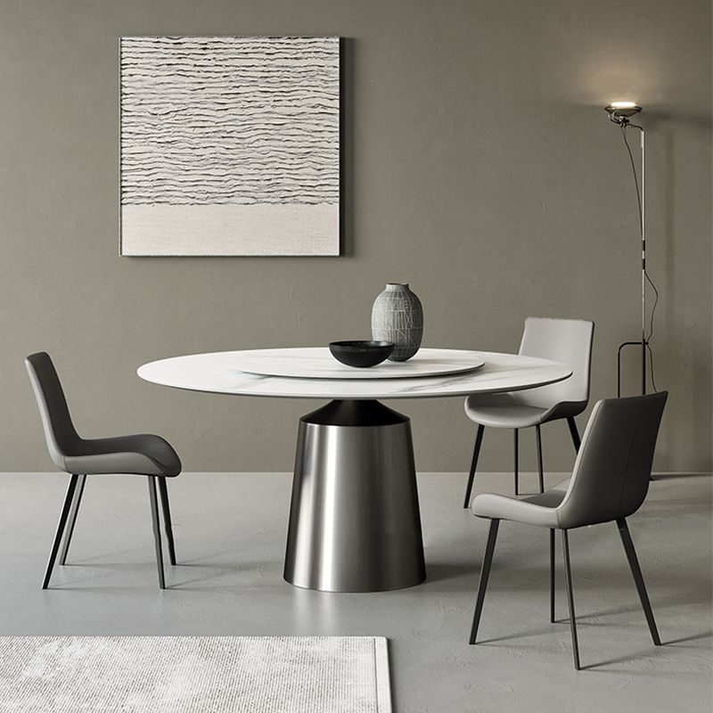 Round Stone Dining Table Modern White Furniture with Pedestal Base for Home
