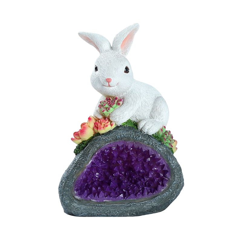 White Rabbit Solar Path Lighting Ideas Cartoon LED Resin Table Lamp for Courtyard