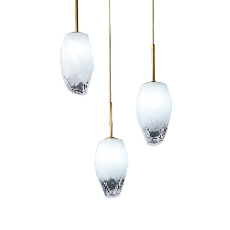 Ice Staircase Multi Light Pendant Cut Crystal 3 Heads Minimalist Down Lighting with Linear/Round Canopy in Gold
