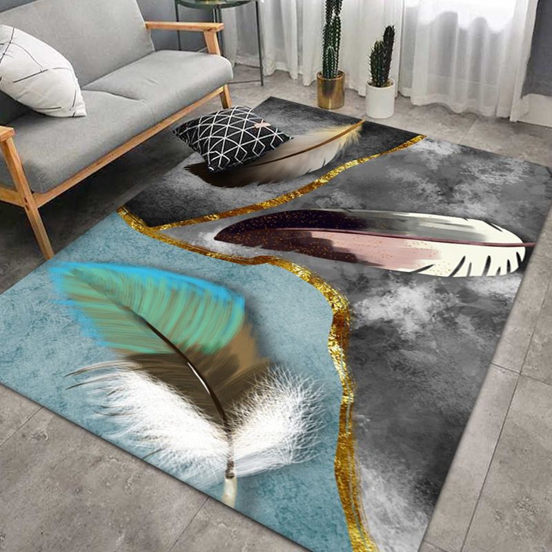 Gorgeous Grey Rug Polyester Feather Rug Washable Rug for Home Decor