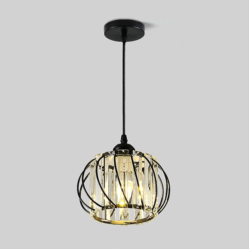 Modern Style Globe Pendant Light Fixture Crystal 1 Bulb Hallway Hanging Lamp