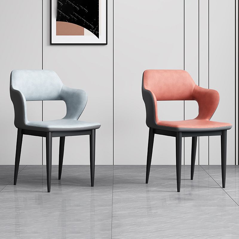 Modern Open Back Side Chair Leather Upholstered Armless Dining Chair with Metal Base