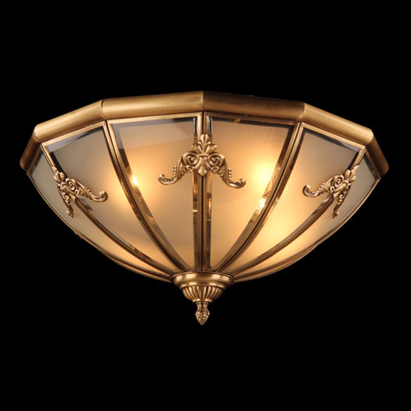 Flush Mount Ceiling Light Vintage Style Shaded Glass Flush Ceiling Light in Brass
