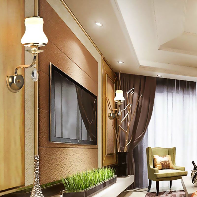 Lámpara de pared de campana de vidrio blanco vintage 1/2 cabezas de sala de estar LED LIGE LIGHTIVE con acento de cristal