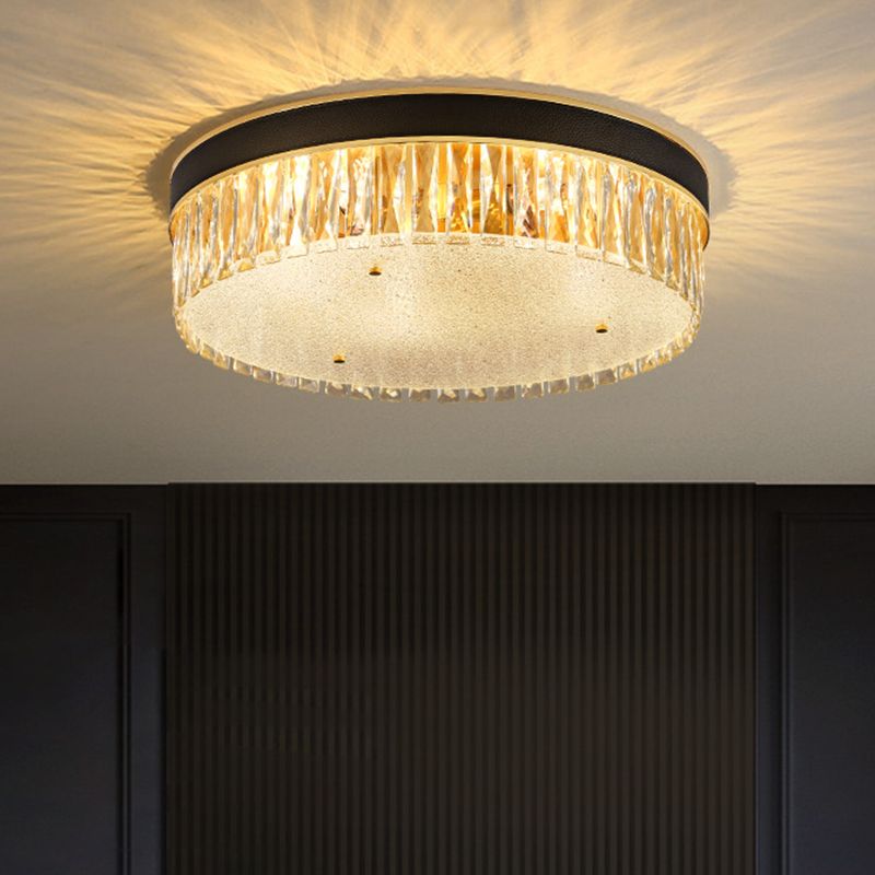 Tambour en forme de tambour Crystal Flush Mount Lighting Minimalist Black Flush Mount Fixture