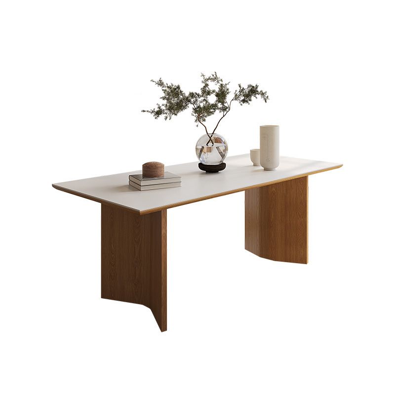 Contemporary Rectangle Table Sintered Stone Table with Wood Legs for Kitchen