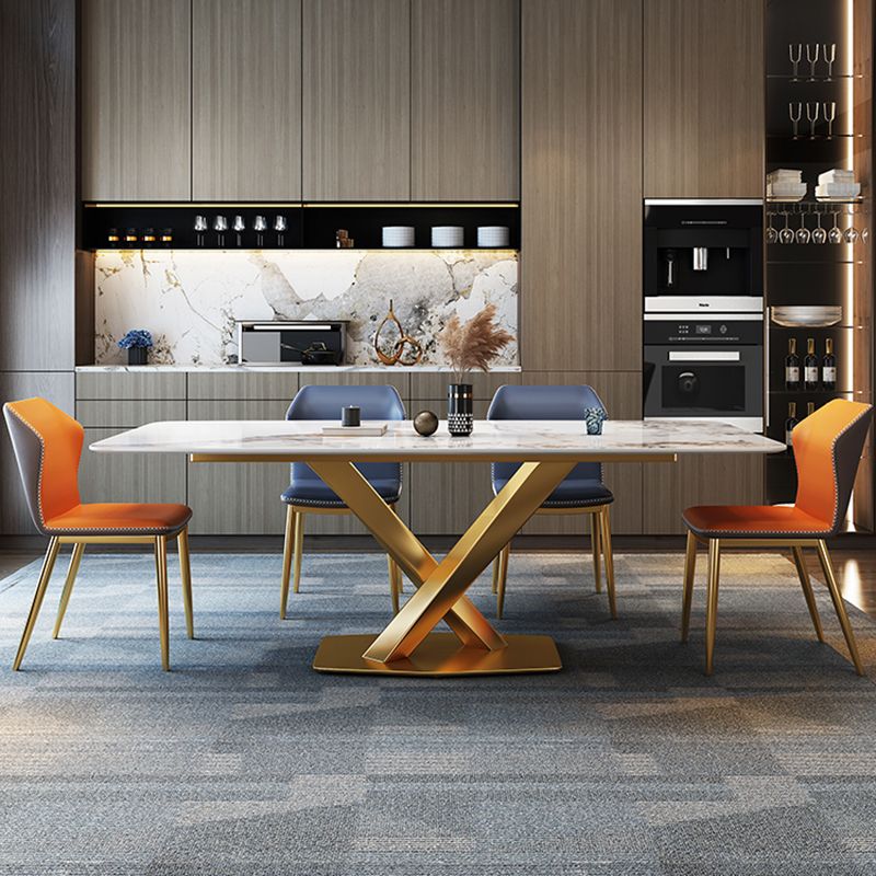 Glam Dining Set 1/2/5/7 Pcs Gold Sintered Stone Top Table with Wingback Side Chairs