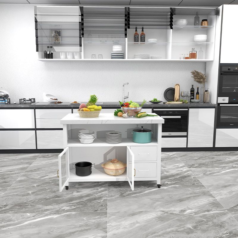 Modern Kitchen Island Table Dining Room Prep Table with Storage Cabinet