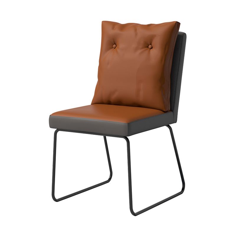 Industrial Armless Solid Back Chair Leather Dining Side Chair