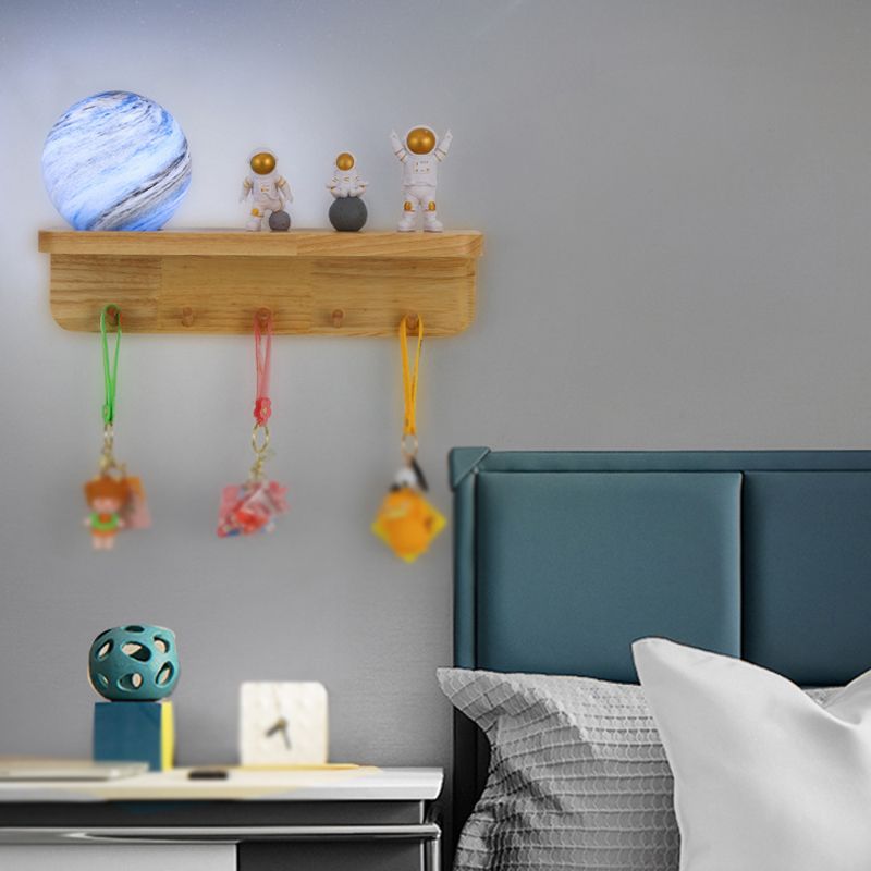 Modern Wood Wall Sconce Ball Shape Wall Light with Glass Shade without Decorations