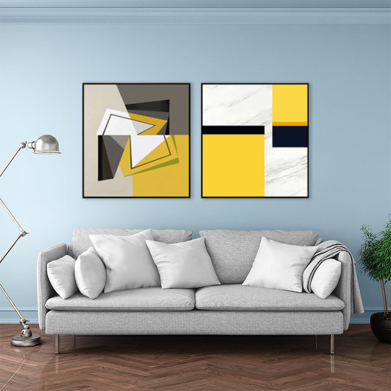 Textured Illustrated Geometry Canvas Art Contemporary Wall Decor for Sitting Room