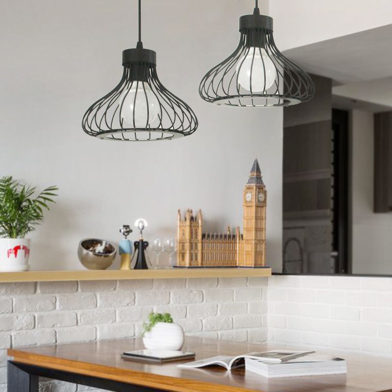Pear Shape Metal Frame Mini Hanging Lamp Industrial Style Single Bulb Pendant Light for Hallway Staircase