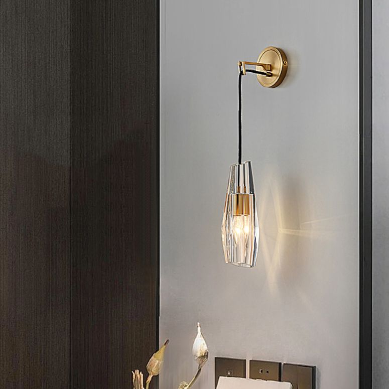 Teardrops Wall Mount Light Fixture Modern Style Crystal 1-Light Sconce Lights in Gold