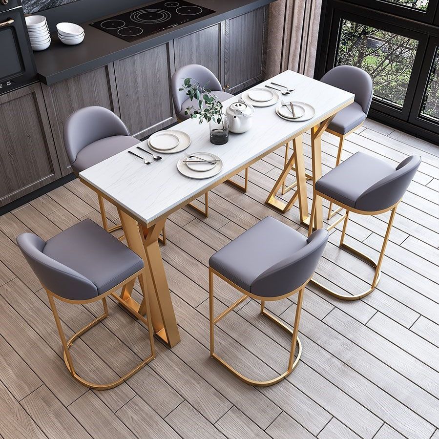 Glam 1/3/5/7 Pieces Bar Table Set Rectangle Stone Counter Table with Stools for Kitchen