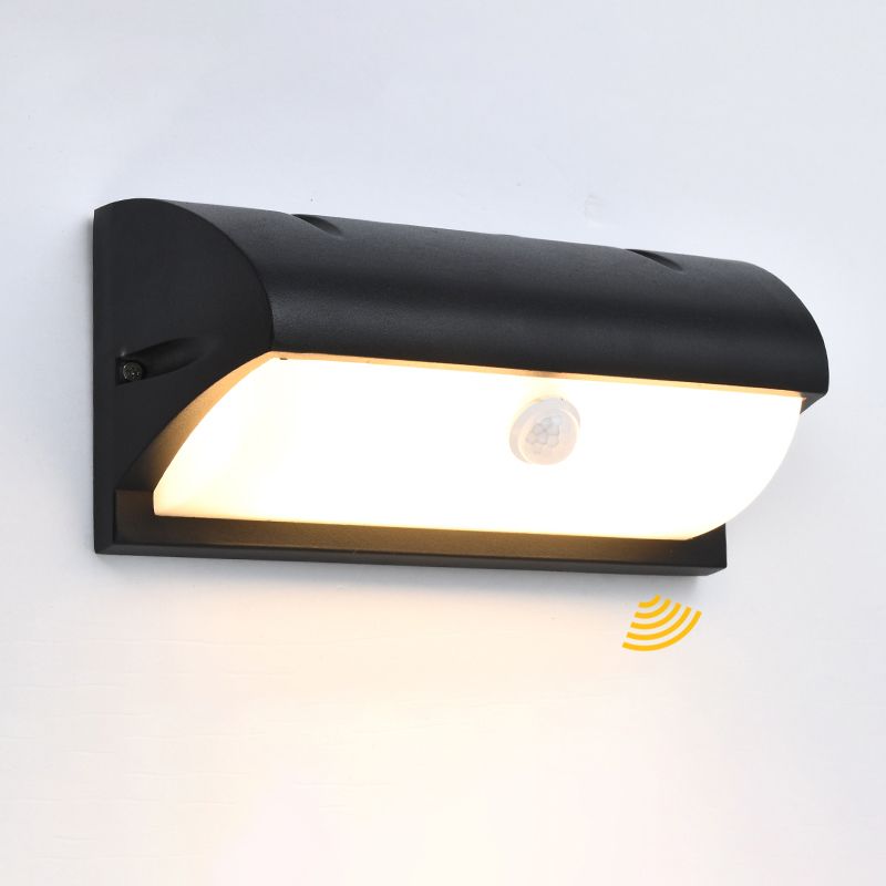 Outdoor LED Wall Lamp Modern Black Sconce Light Fixture with Rectangular Acrylic Shade